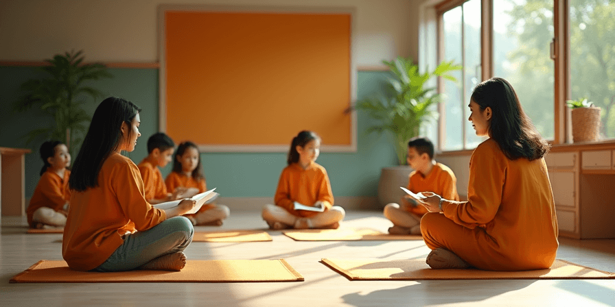 इंटरैक्टिव शिक्षण में संलग्न विद्यार्थी