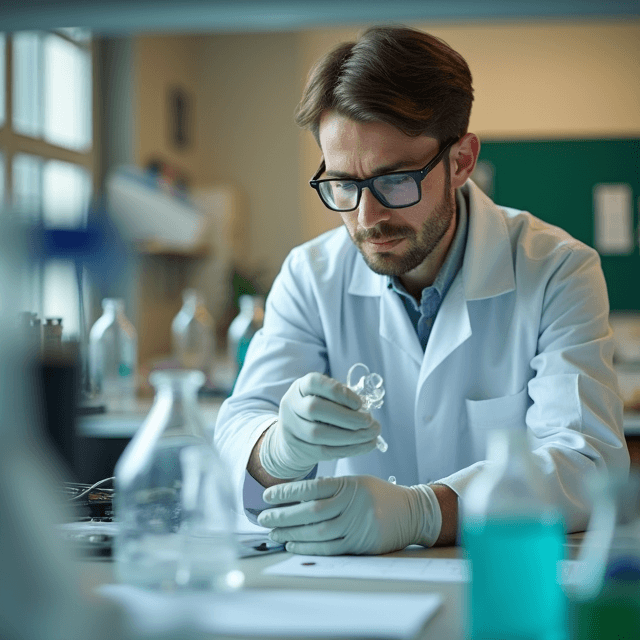 वैज्ञानिक उपकरणों के साथ प्रयोग करते हुए एक शोधकर्ता।