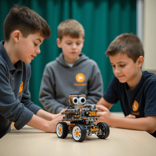 अंतर-विश्वविद्यालय रोबोटिक्स प्रतियोगिता में अपने स्वयं निर्मित रोबोट प्रस्तुत करते छात्र।